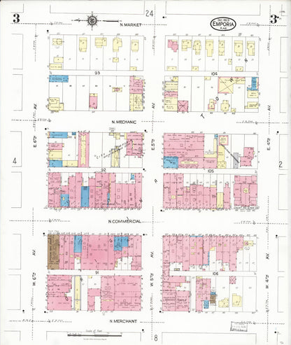 Sanborn Fire Insurance Map from Emporia, Lyon County, Kansas (1923), Sheet #0003 - Complete Map Set gallery image, historic Sanborn map, vintage wall art, Kansas Kansas