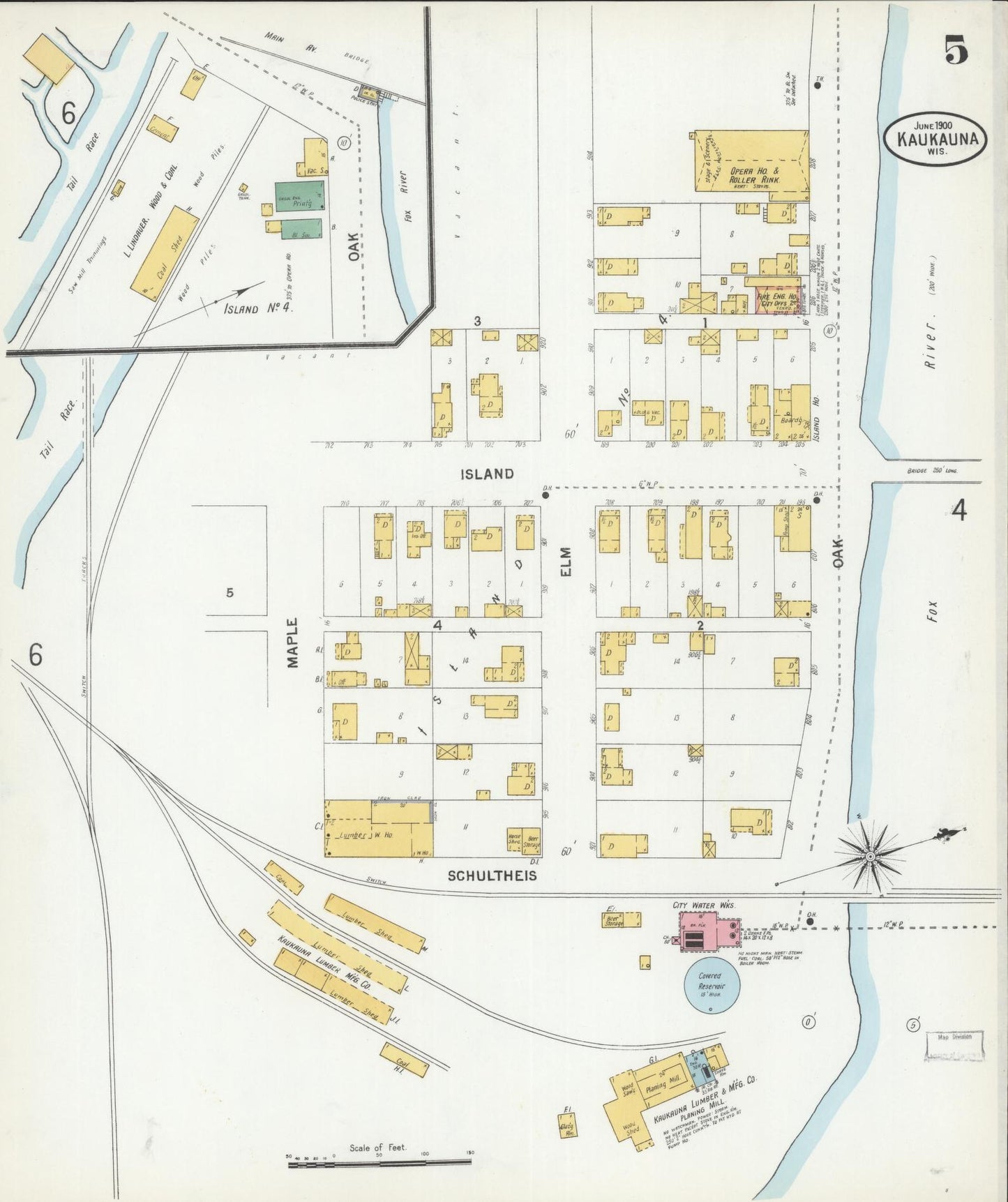 Sanborn Fire Insurance Map from Kaukauna, Outagamie County, Wisconsin (1900), Sheet #0005 - Complete Map Set gallery image, historic Sanborn map, vintage wall art, Wisconsin Wisconsin