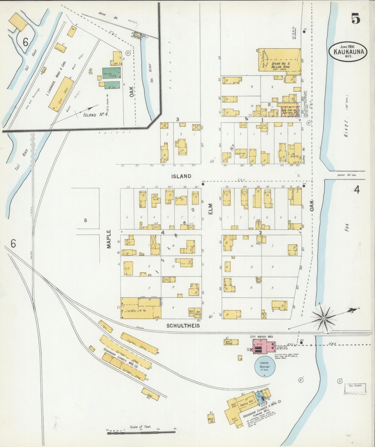 Sanborn Fire Insurance Map from Kaukauna, Outagamie County, Wisconsin (1900), Sheet #0005 - Complete Map Set gallery image, historic Sanborn map, vintage wall art, Wisconsin Wisconsin