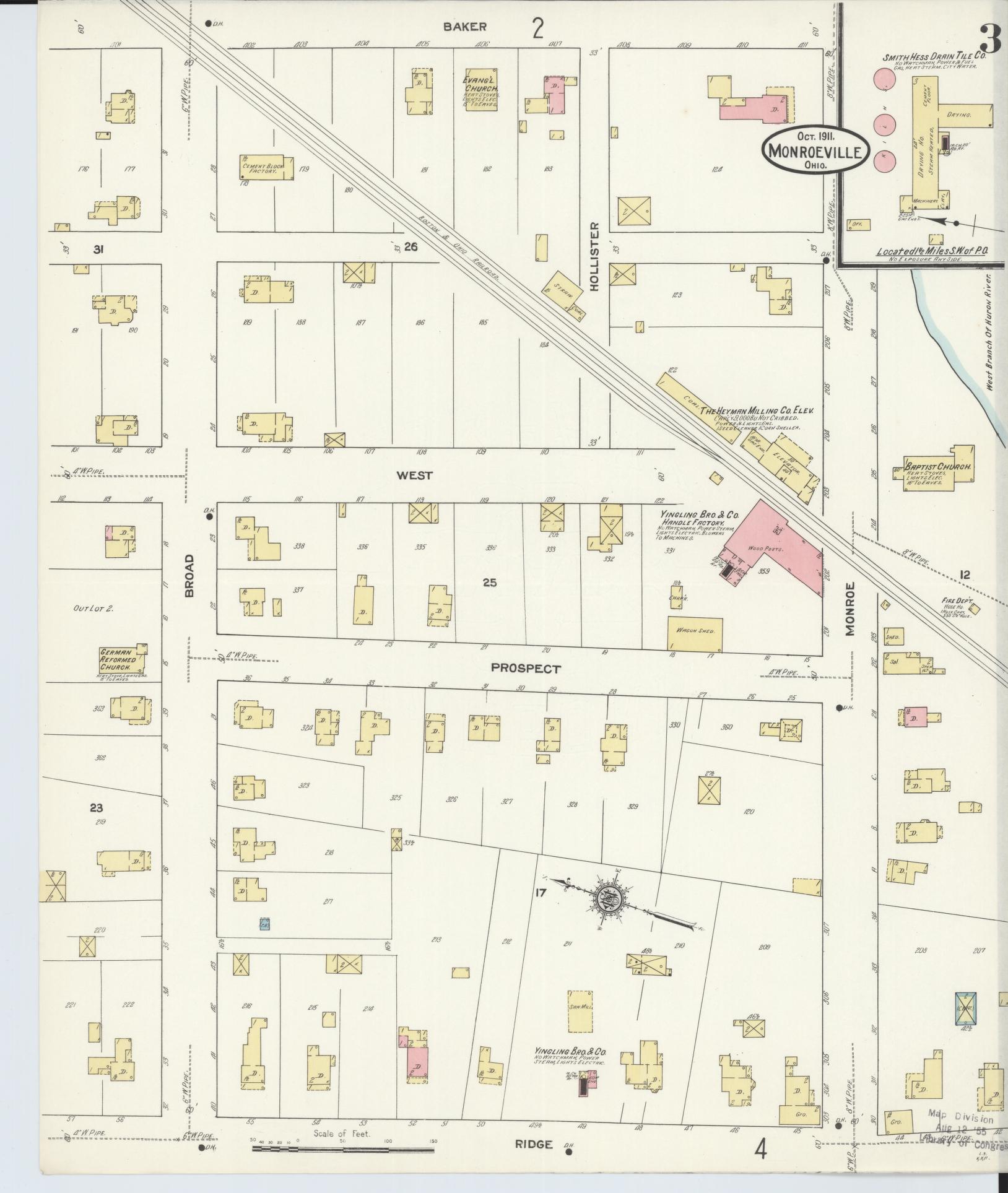 Sanborn Fire Insurance Map from Monroeville, Huron County, Ohio (1911), Sheet #0003 - Historic Sanborn Fire Insurance Map Print, vintage old map wall art, antique decor, genealogy gift, Ohio Ohio map