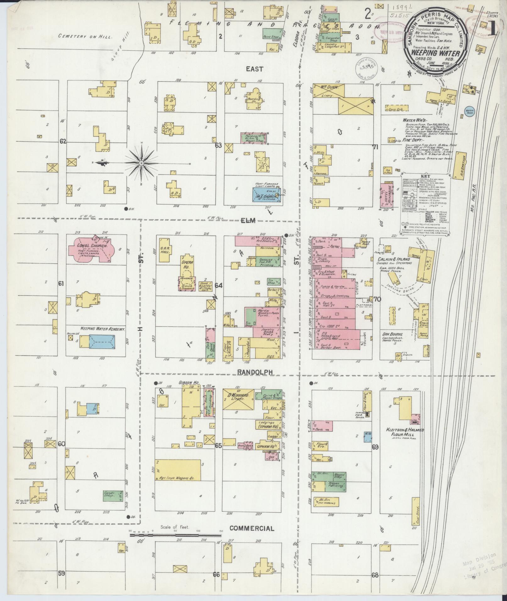 Sanborn Fire Insurance Map from Weeping Water, Cass County, Nebraska (1899), Sheet #0001 - Historic Sanborn Fire Insurance Map Print, vintage old map wall art, antique decor, genealogy gift, Nebraska Nebraska map