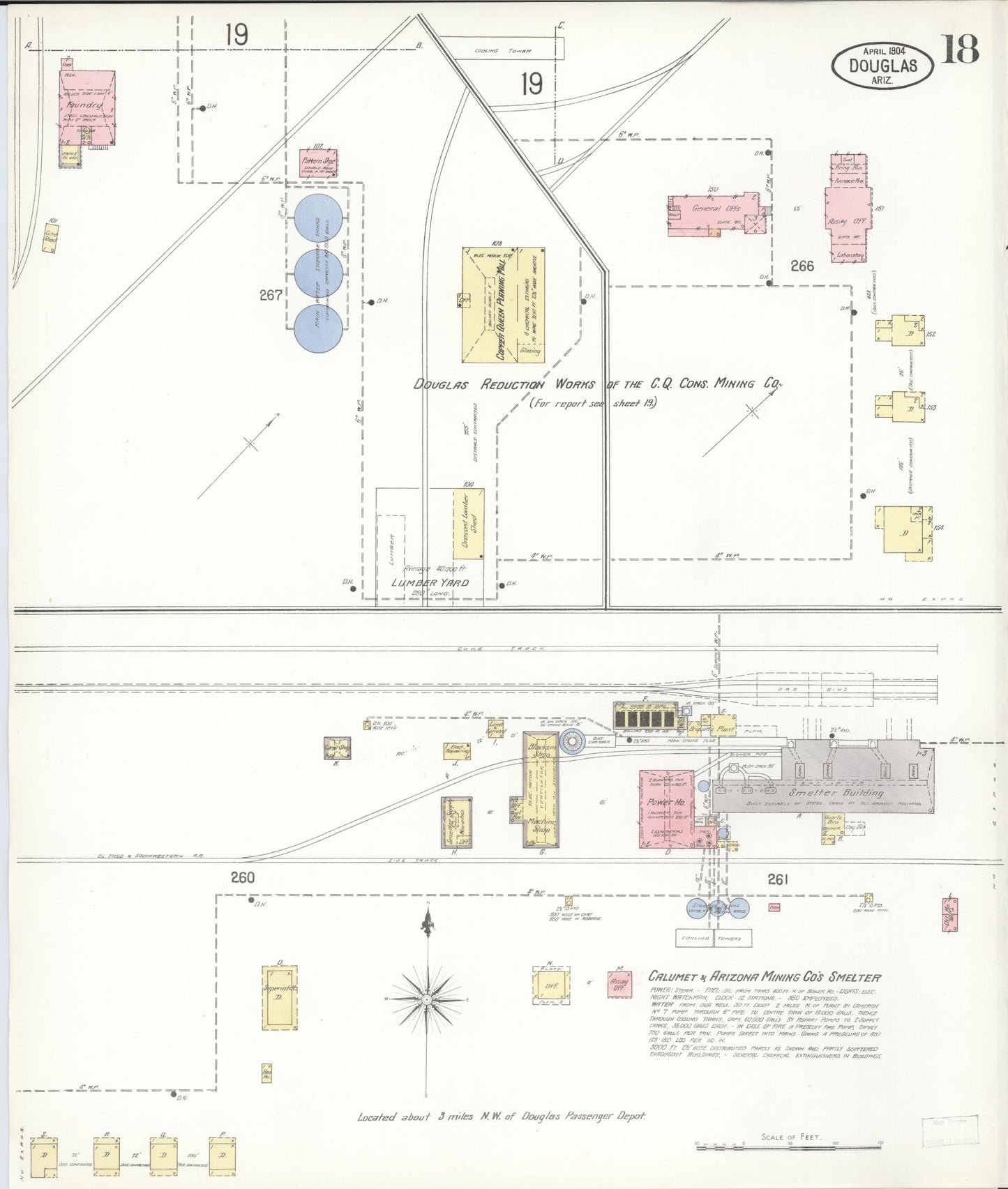 Sanborn Fire Insurance Map from Douglas, Cochise County, Arizona (1904), Sheet #0018 - Complete Map Set gallery image, historic Sanborn map, vintage wall art, Arizona Arizona