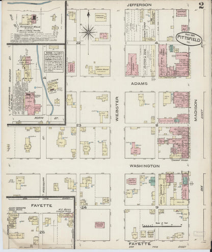 Sanborn Fire Insurance Map from Pittsfield, Pike County, Illinois (1885), Sheet #0002 - Historic Sanborn Fire Insurance Map Print, vintage old map wall art, antique decor, genealogy gift, Illinois Illinois map