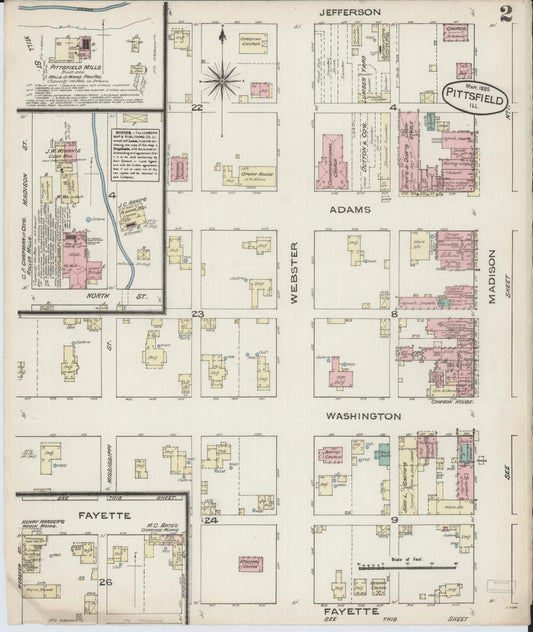 Sanborn Fire Insurance Map from Pittsfield, Pike County, Illinois (1885), Sheet #0002 - Historic Sanborn Fire Insurance Map Print, vintage old map wall art, antique decor, genealogy gift, Illinois Illinois map
