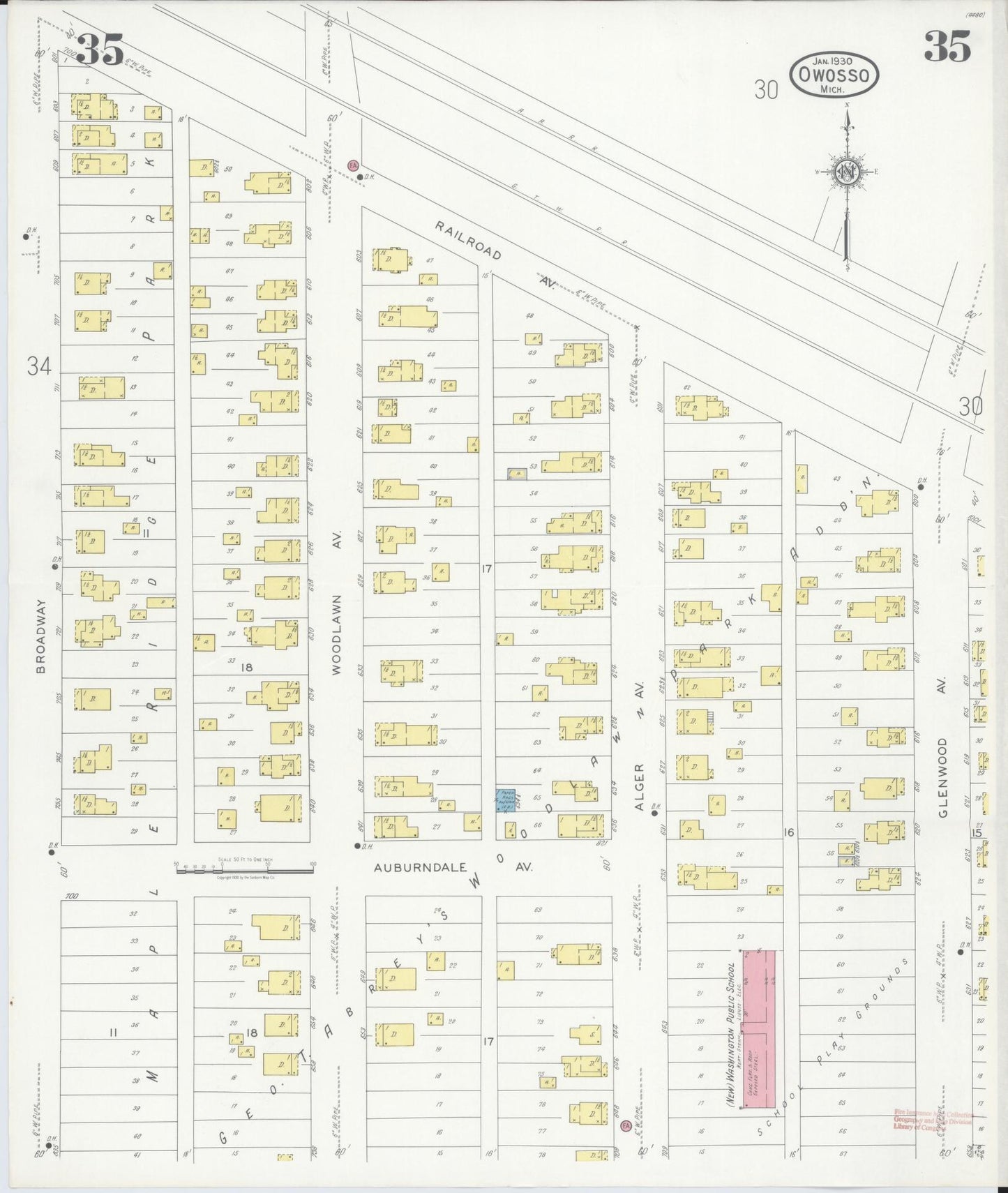 Sanborn Fire Insurance Map from Owosso, Shiawassee County, Michigan (1930), Sheet #0035 - Complete Map Set gallery image, historic Sanborn map, vintage wall art, Michigan Michigan