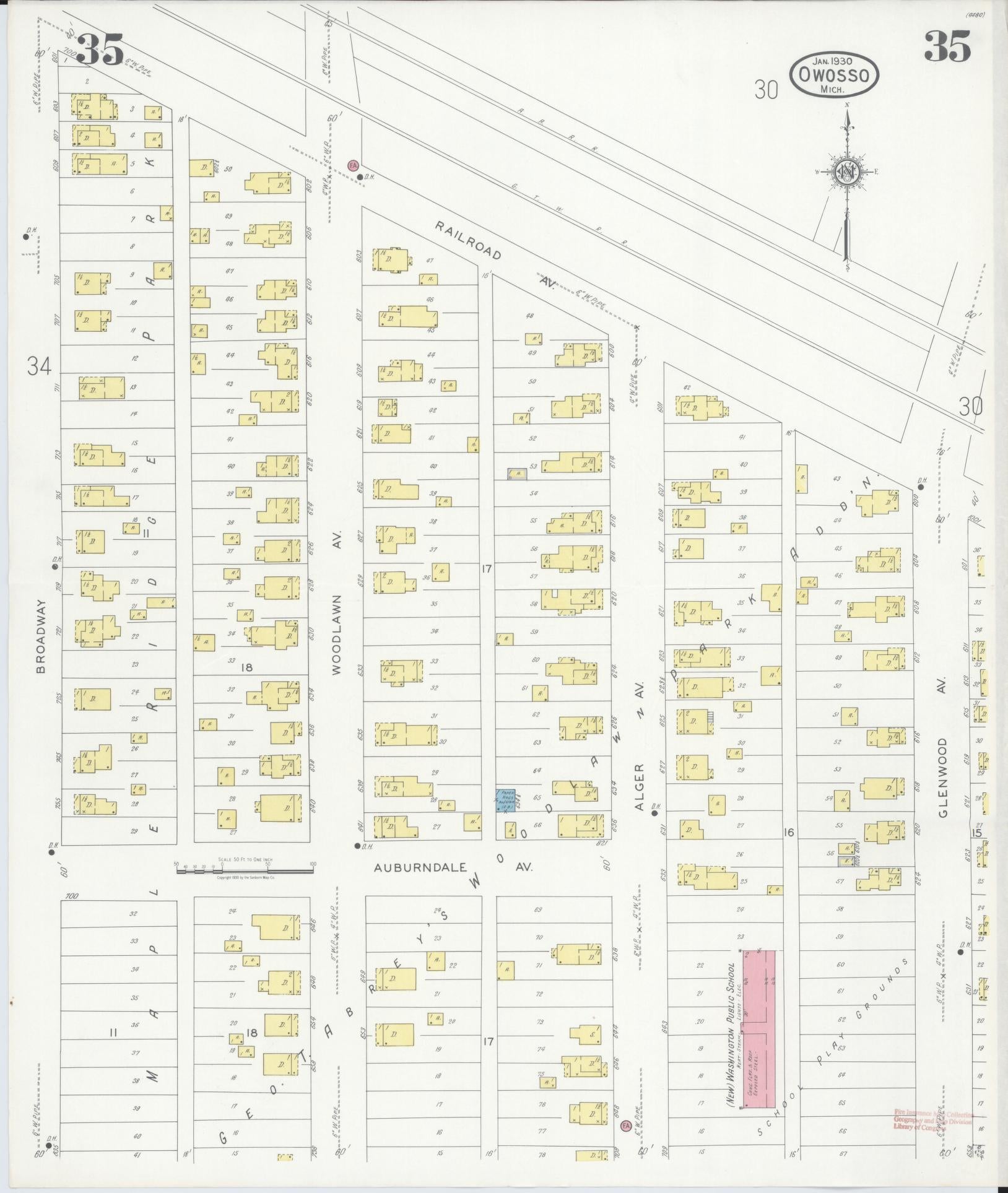 Sanborn Fire Insurance Map from Owosso, Shiawassee County, Michigan (1930), Sheet #0035 - Complete Map Set gallery image, historic Sanborn map, vintage wall art, Michigan Michigan