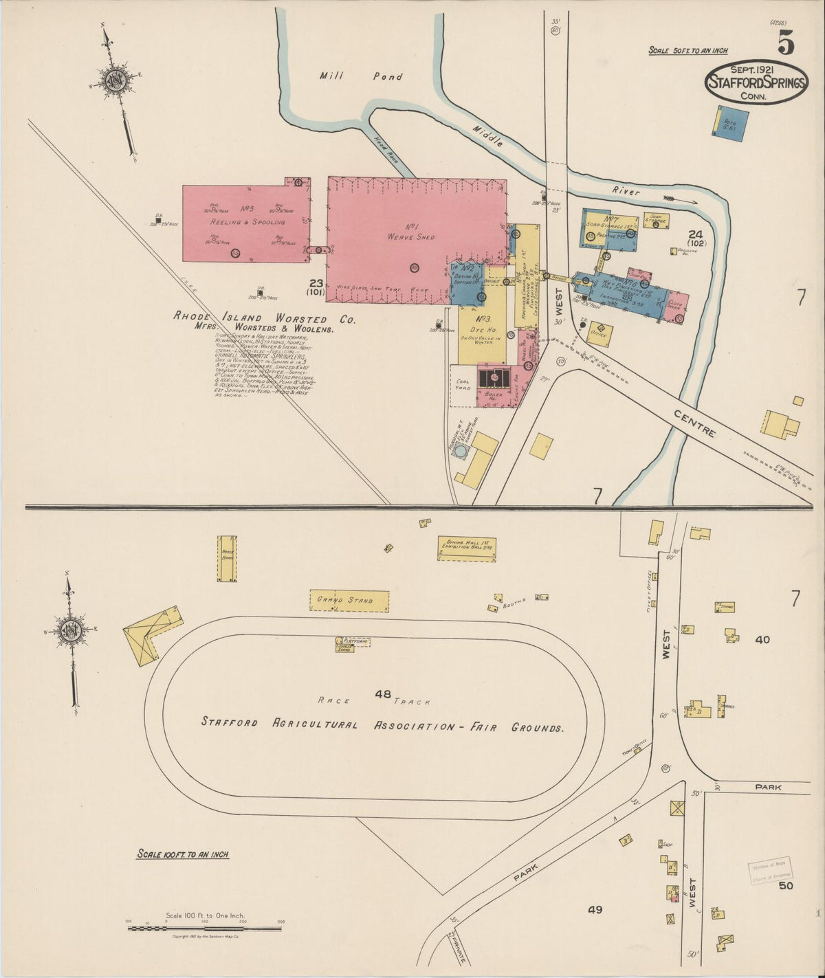 Sanborn Fire Insurance Map from Stafford Springs, Tolland County, Connecticut (1921), Sheet #0005 - Historic Sanborn Fire Insurance Map Print, vintage old map wall art, antique decor, genealogy gift, Connecticut Connecticut map