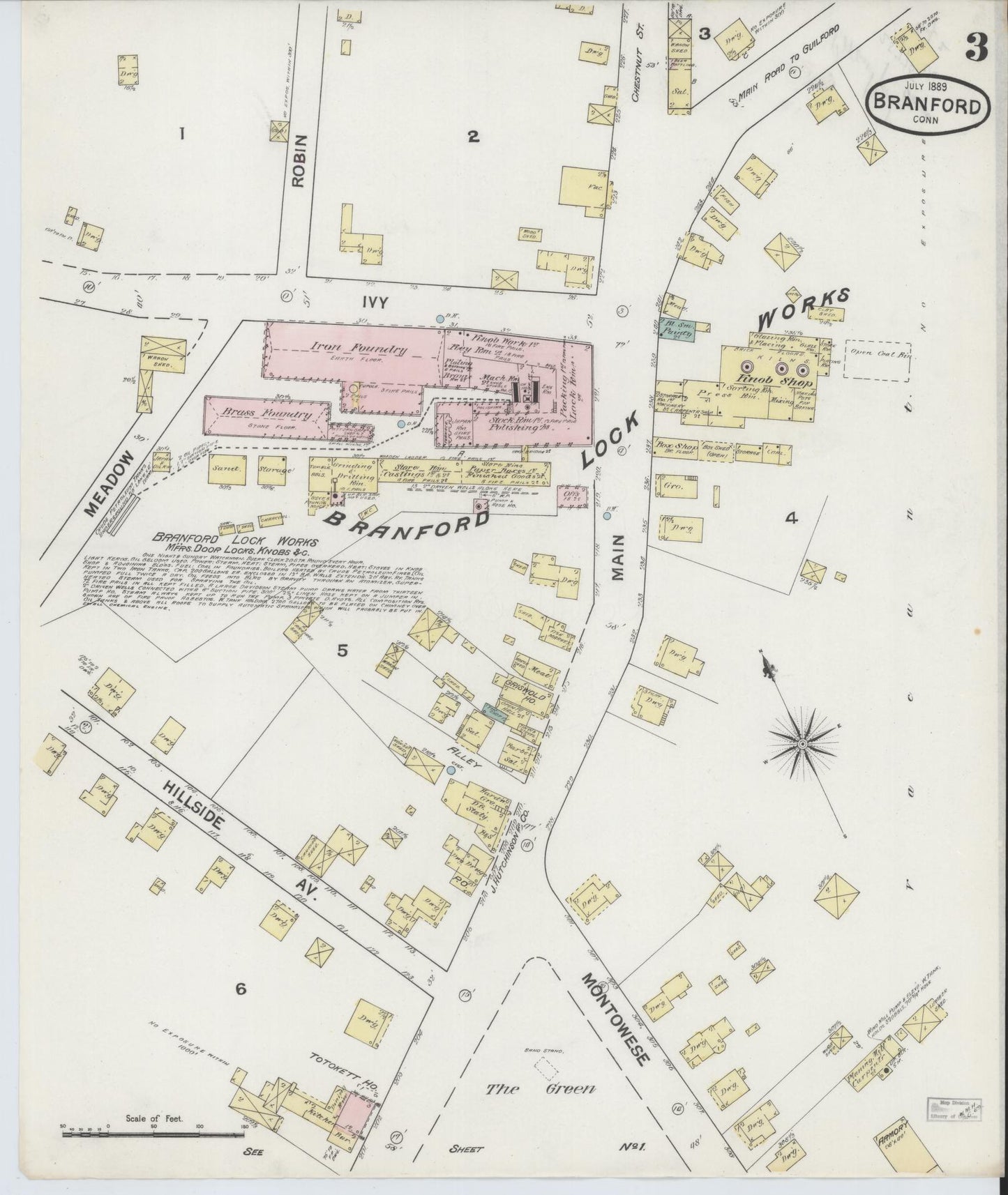Sanborn Fire Insurance Map from Branford, New Haven County, Connecticut (1889), Sheet #0003 - Complete Map Set gallery image, historic Sanborn map, vintage wall art, Connecticut Connecticut