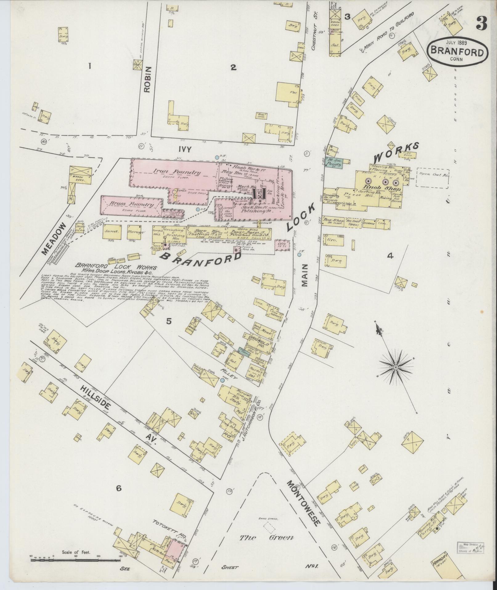Sanborn Fire Insurance Map from Branford, New Haven County, Connecticut (1889), Sheet #0003 - Complete Map Set gallery image, historic Sanborn map, vintage wall art, Connecticut Connecticut