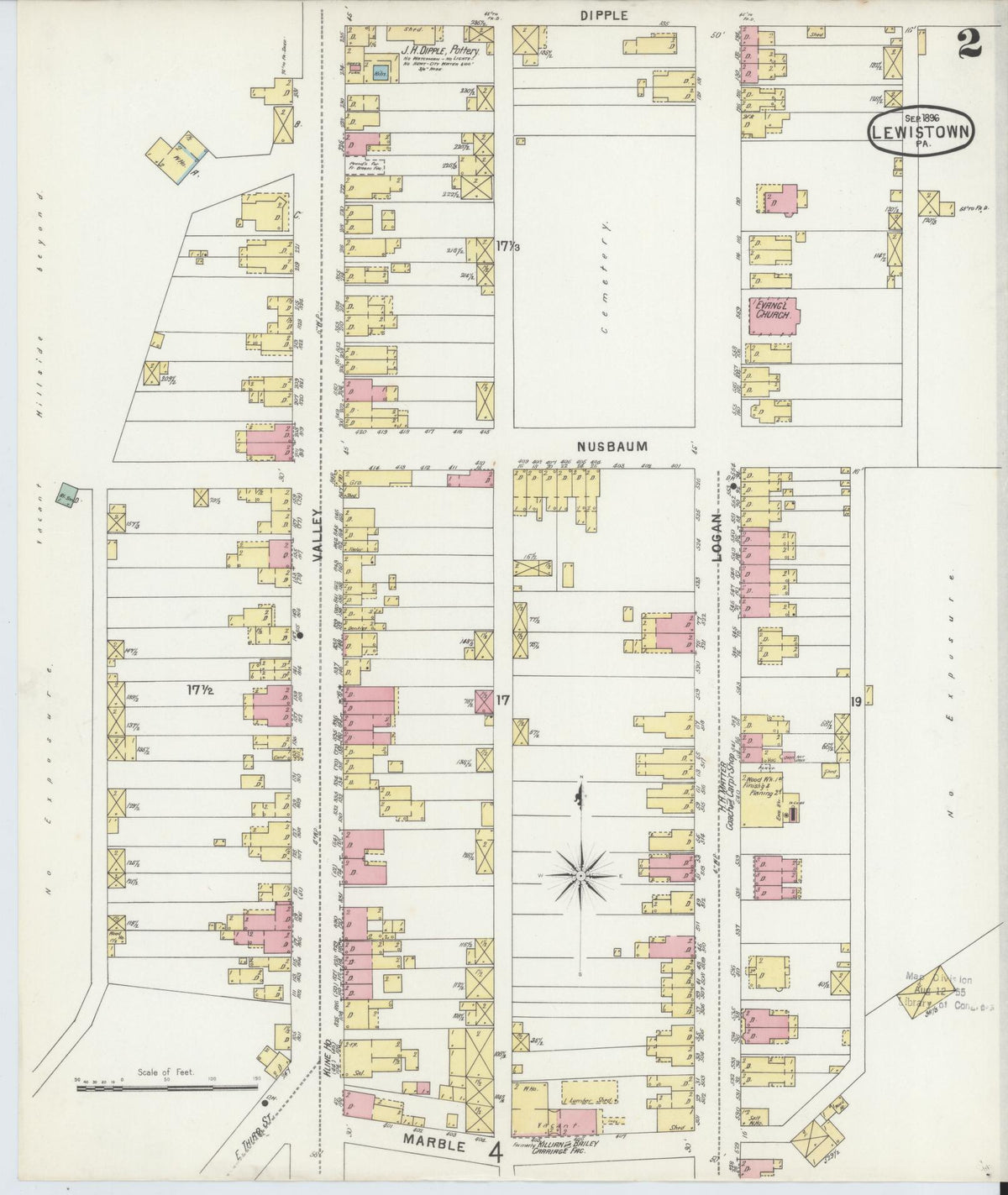 Sanborn Fire Insurance Map from Lewistown, Mifflin County, Pennsylvania (1896), Sheet #0002 - Complete Map Set gallery image, historic Sanborn map, vintage wall art, Pennsylvania Pennsylvania