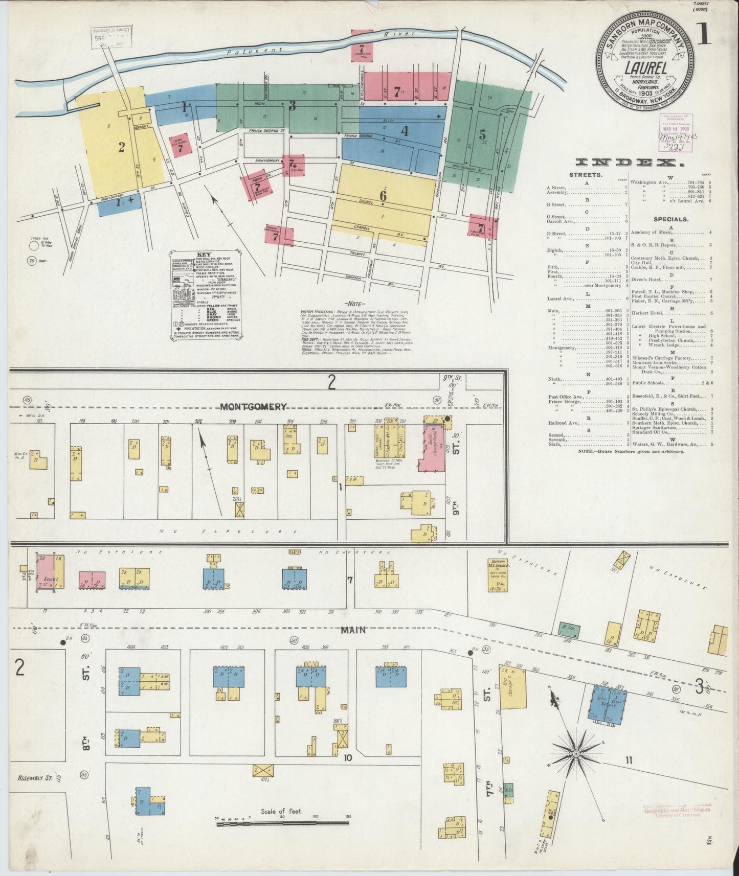 Sanborn Fire Insurance Map from Laurel, Prince Georges County, Maryland (1903), Sheet #0001 - Complete Map Set gallery image, historic Sanborn map, vintage wall art, Maryland Maryland