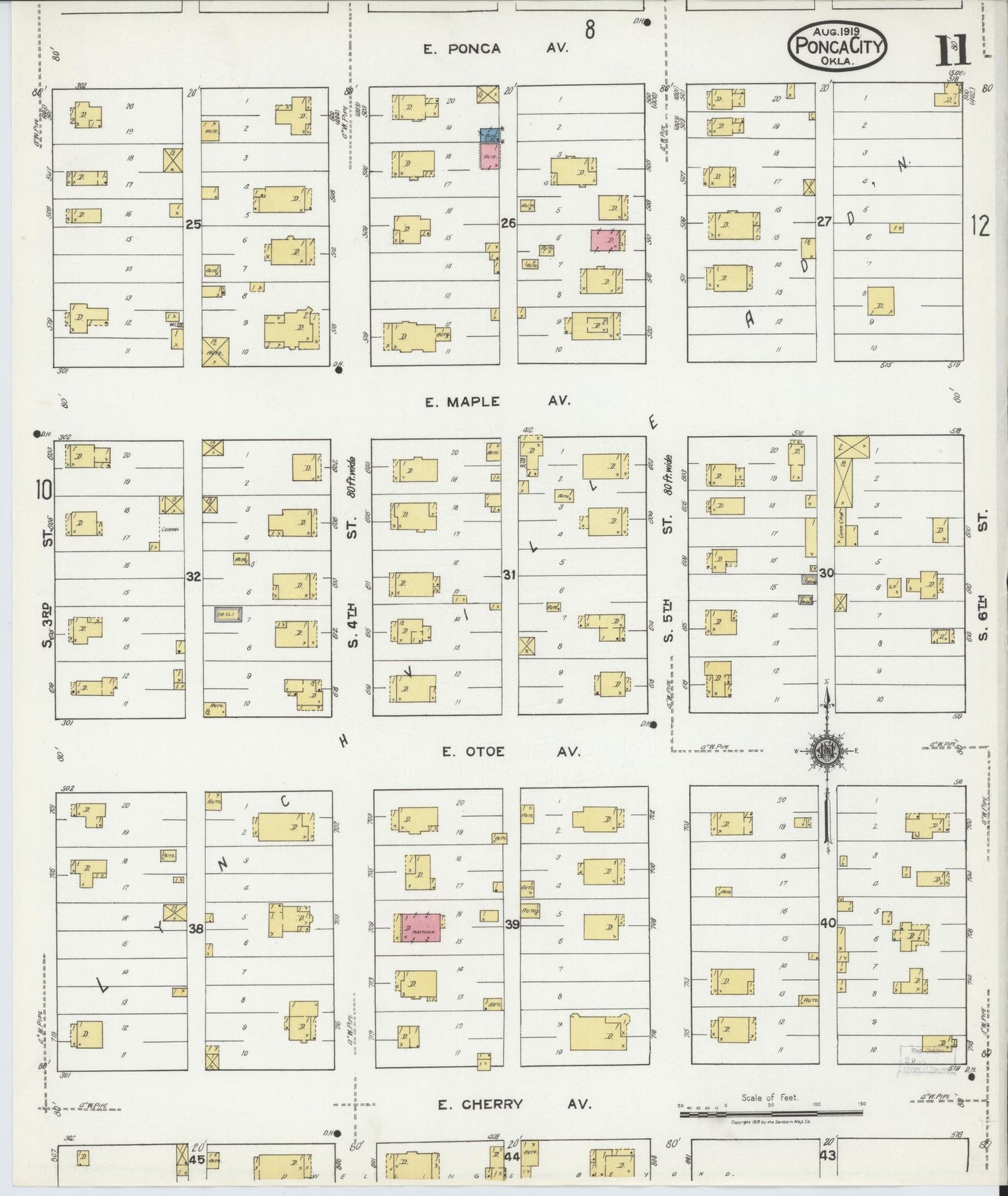 Sanborn Fire Insurance Map from Ponca City, Kay County, Oklahoma (1919), Sheet #0011 - Historic Sanborn Fire Insurance Map Print, vintage old map wall art, antique decor, genealogy gift, Oklahoma Oklahoma map