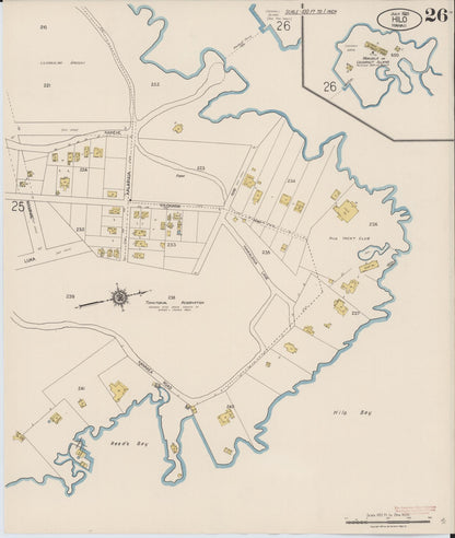 Sanborn Fire Insurance Map from Hilo, Hawaii County, Hawaii (1921), Sheet #0026 - Historic Sanborn Fire Insurance Map Print, vintage old map wall art