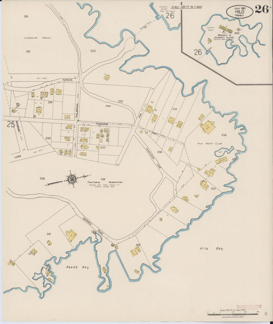Sanborn Fire Insurance Map from Hilo, Hawaii County, Hawaii (1921), Sheet #0026 - Historic Sanborn Fire Insurance Map Print, vintage old map wall art