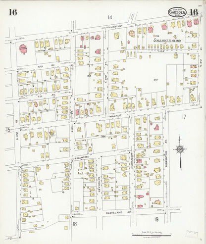 Sanborn Fire Insurance Map from Gadsden, Etowah County, Alabama (1926), Sheet #0016 - Complete Map Set gallery image, historic Sanborn map, vintage wall art, Alabama Alabama