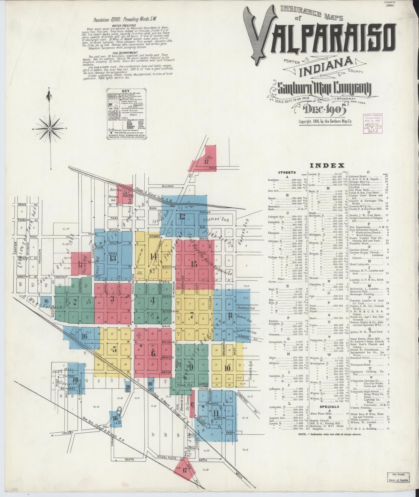 Sanborn Fire Insurance Map from Valparaiso, Porter County, Indiana. (1905) – Historic Sanborn Fire Insurance Map Print