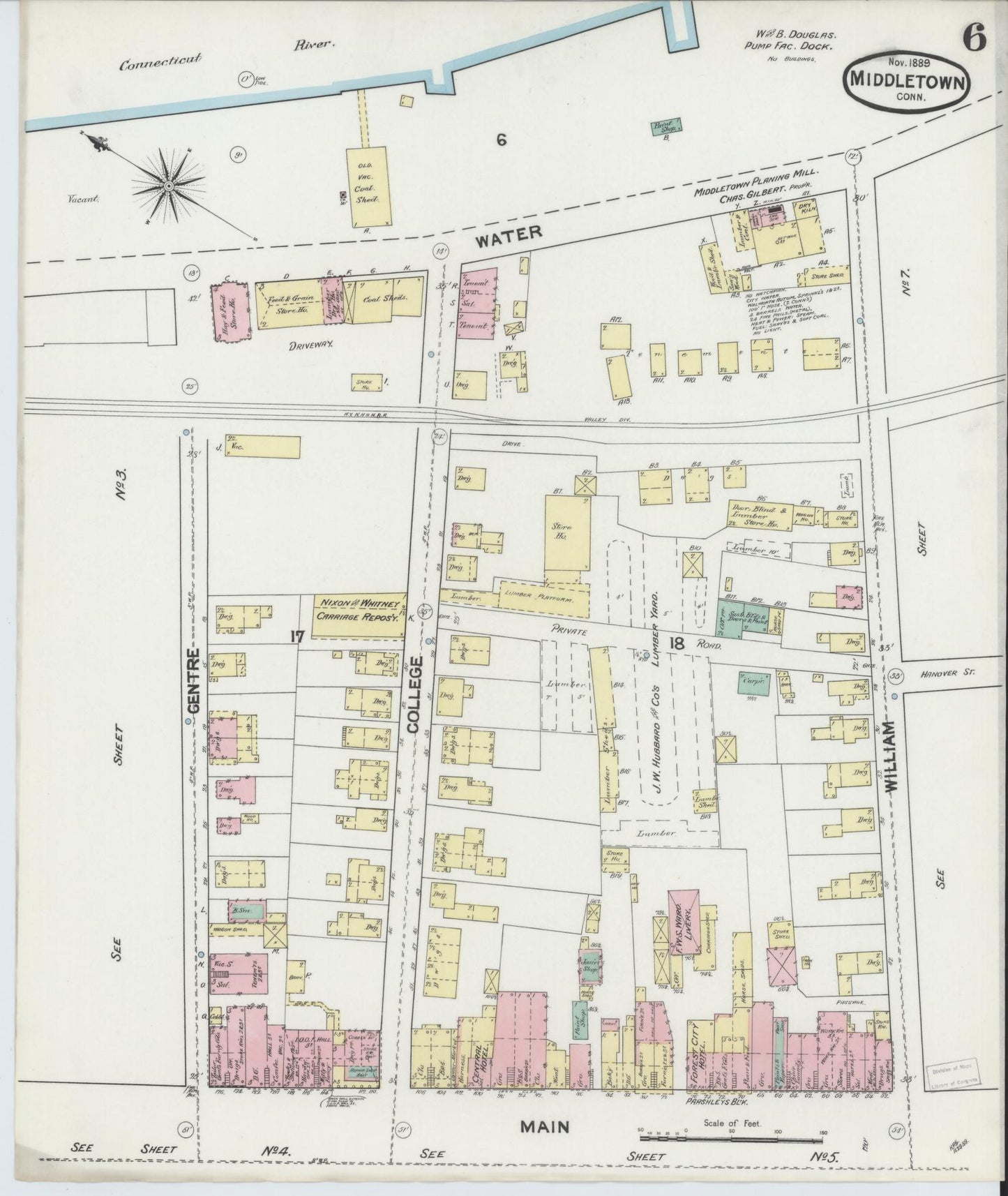 Sanborn Fire Insurance Map from Middletown, Middlesex County, Connecticut (1889), Sheet #0006 - Complete Map Set gallery image, historic Sanborn map, vintage wall art, Connecticut Connecticut