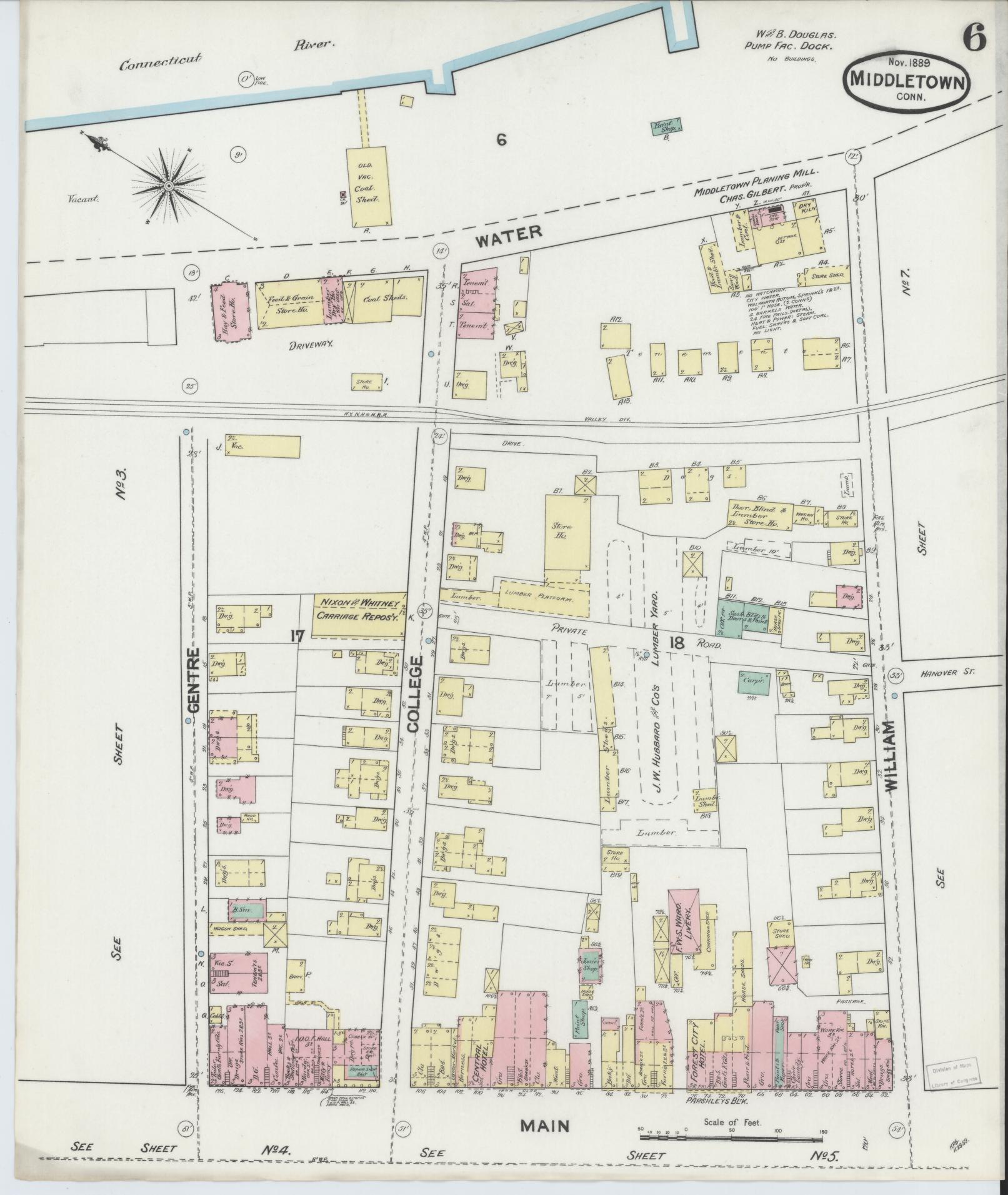 Sanborn Fire Insurance Map from Middletown, Middlesex County, Connecticut (1889), Sheet #0006 - Complete Map Set gallery image, historic Sanborn map, vintage wall art, Connecticut Connecticut