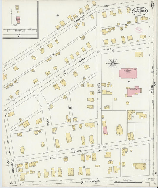 Sanborn Fire Insurance Map from Towanda, Bradford County, Pennsylvania (1897), Sheet #0009 - Historic Sanborn Fire Insurance Map Print, vintage old map wall art, antique decor, genealogy gift, Pennsylvania Pennsylvania map