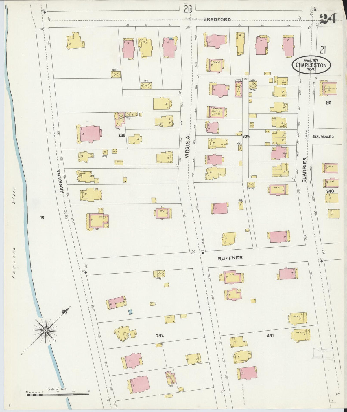 Sanborn Fire Insurance Map from Charleston, Kanawha County, West Virginia (1907), Sheet #0024 - Complete Map Set gallery image, historic Sanborn map, vintage wall art, West Virginia West Virginia