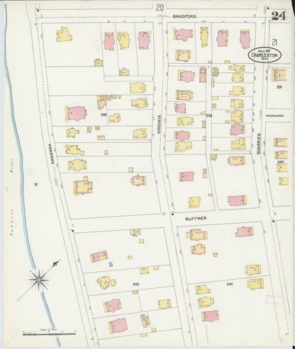 Sanborn Fire Insurance Map from Charleston, Kanawha County, West Virginia (1907), Sheet #0024 - Complete Map Set gallery image, historic Sanborn map, vintage wall art, West Virginia West Virginia