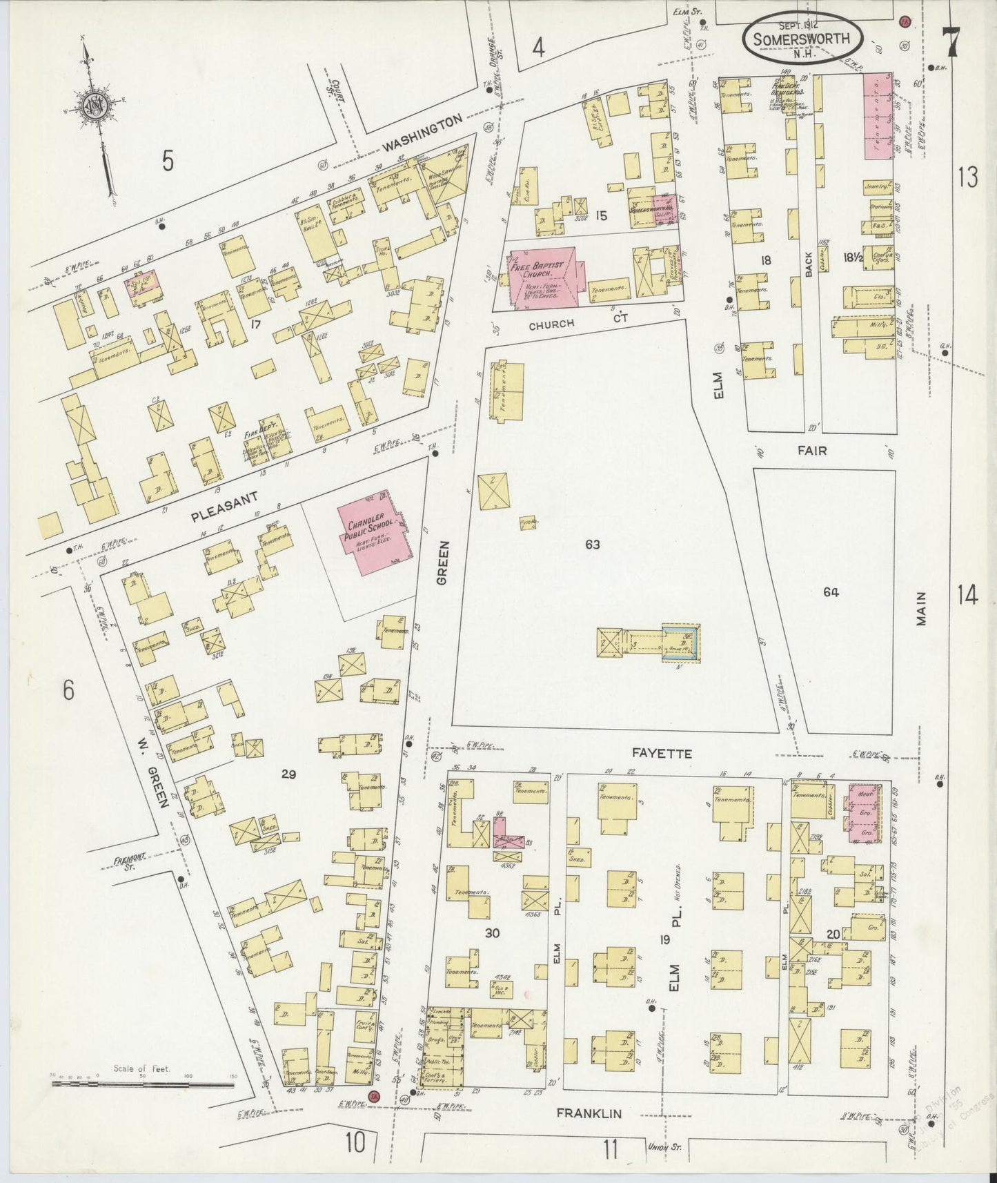 Sanborn Fire Insurance Map from Somersworth, Strafford County, New Hampshire (1912), Sheet #0007 - Complete Map Set gallery image, historic Sanborn map, vintage wall art, Maine Maine