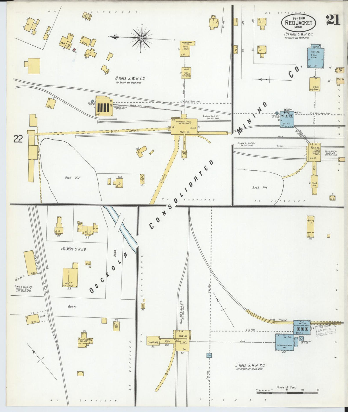 Sanborn Fire Insurance Map from Red Jacket, Houghton County, Michigan (1900), Sheet #0021 - Historic Sanborn Fire Insurance Map Print, vintage old map wall art, antique decor, genealogy gift, Michigan Michigan map