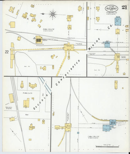 Sanborn Fire Insurance Map from Red Jacket, Houghton County, Michigan (1900), Sheet #0021 - Historic Sanborn Fire Insurance Map Print, vintage old map wall art, antique decor, genealogy gift, Michigan Michigan map