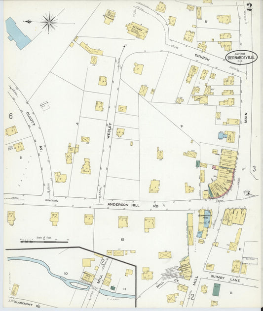 Sanborn Fire Insurance Map from Bernardsville, Somerset County, New Jersey (1909), Sheet #0002 - Historic Sanborn Fire Insurance Map Print, vintage old map wall art, antique decor, genealogy gift, New Jersey New Jersey map
