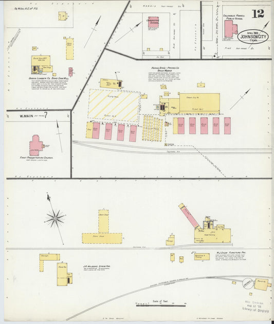 Sanborn Fire Insurance Map from Johnson City, Washington County, Tennessee (1903), Sheet #0012 - Historic Sanborn Fire Insurance Map Print, vintage old map wall art, antique decor, genealogy gift, Tennessee Tennessee map