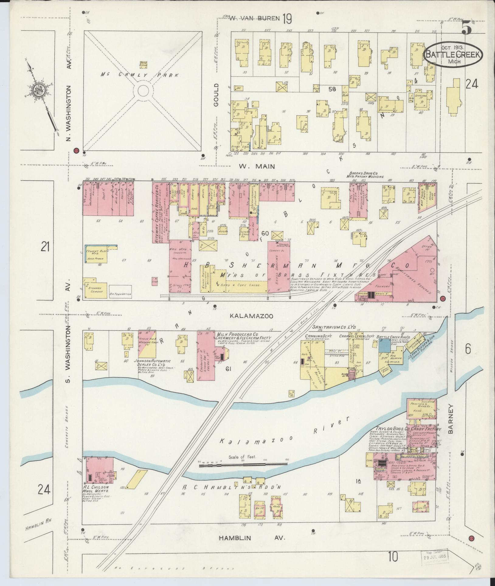 Sanborn Fire Insurance Map from Battle Creek, Calhoun County, Michigan (1913), Sheet #0005 - Complete Map Set gallery image, historic Sanborn map, vintage wall art, Michigan Michigan