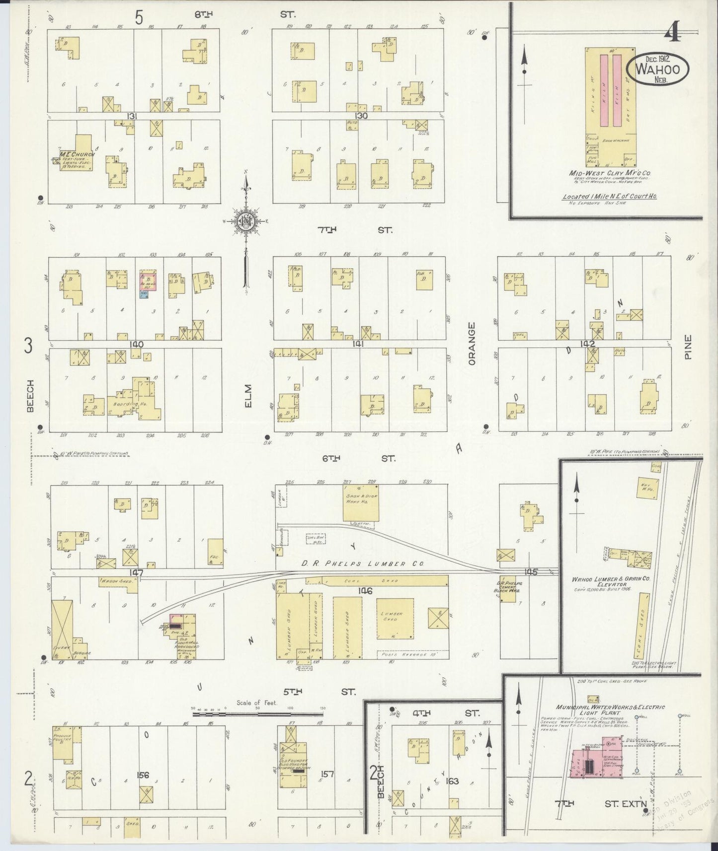 Sanborn Fire Insurance Map from Wahoo, Saunders County, Nebraska (1912), Sheet #0004 - Complete Map Set gallery image, historic Sanborn map, vintage wall art, Nebraska Nebraska