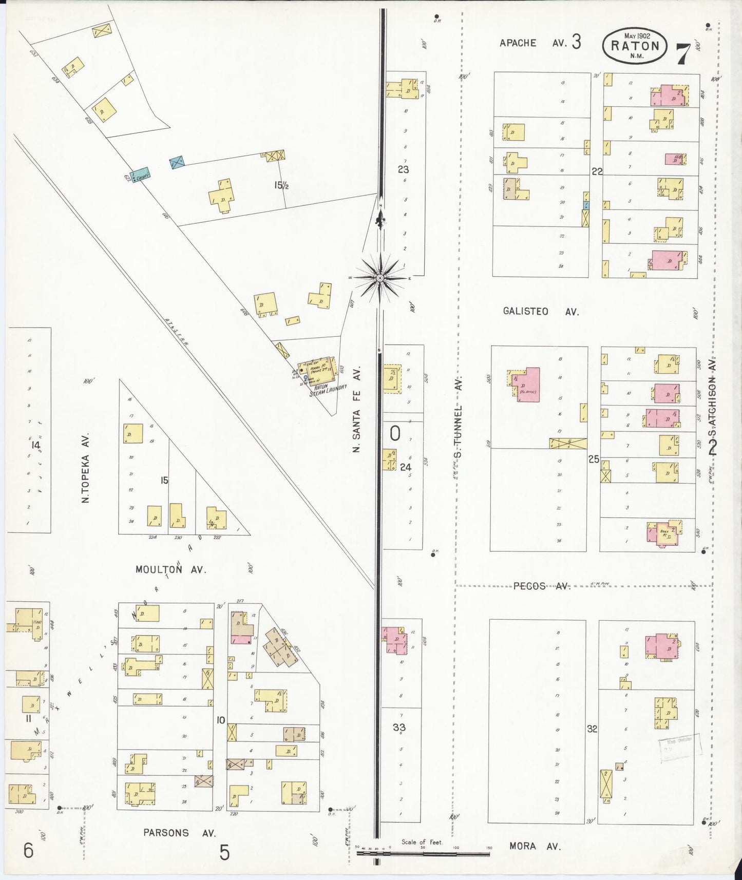 Sanborn Fire Insurance Map from Raton, Colfax County, New Mexico (1902), Sheet #0007 - Complete Map Set gallery image, historic Sanborn map, vintage wall art, New Mexico New Mexico