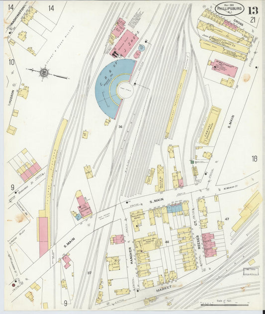 Sanborn Fire Insurance Map from Phillipsburg, Warren County, New Jersey (1910), Sheet #0013 - Historic Sanborn Fire Insurance Map Print, vintage old map wall art, antique decor, genealogy gift, New Jersey New Jersey map