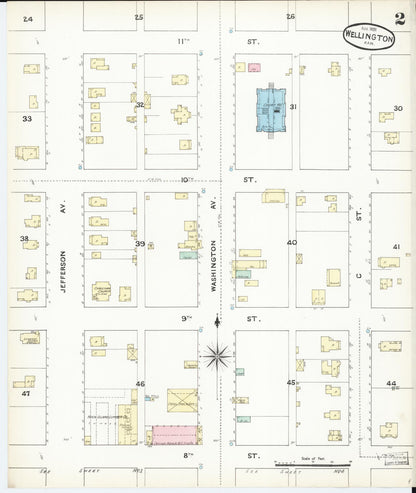 Sanborn Fire Insurance Map from Wellington, Sumner County, Kansas (1891), Sheet #0002 - Complete Map Set gallery image, historic Sanborn map, vintage wall art, Kansas Kansas