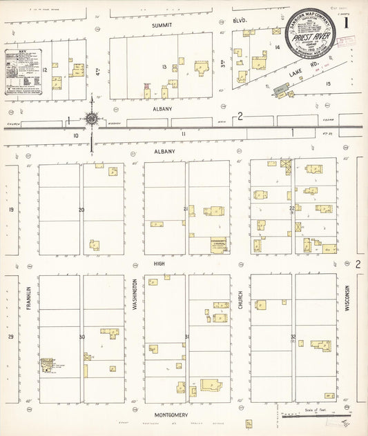 Sanborn Fire Insurance Map from Priest River, Bonner County, Idaho (1910), Sheet #0001 - Historic Sanborn Fire Insurance Map Print, vintage old map wall art, antique decor, genealogy gift, Idaho Idaho map