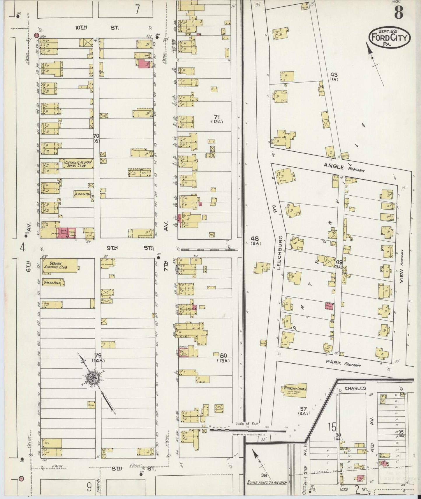 Sanborn Fire Insurance Map from Ford City, Armstrong County, Pennsylvania (1921), Sheet #0008 - Historic Sanborn Fire Insurance Map Print, vintage old map wall art, antique decor, genealogy gift, Pennsylvania Pennsylvania map