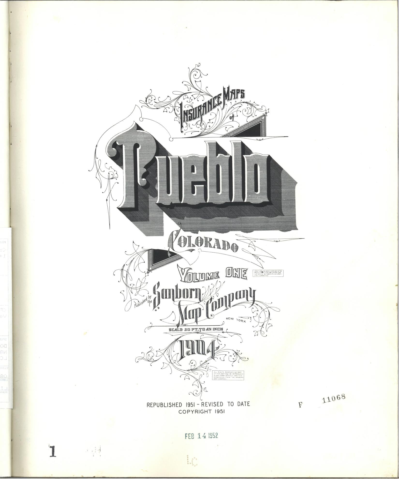 Sanborn Fire Insurance Map from Pueblo, Pueblo County, Colorado (1951), Sheet #0001 - Complete Map Set gallery image, historic Sanborn map, vintage wall art, Colorado Colorado
