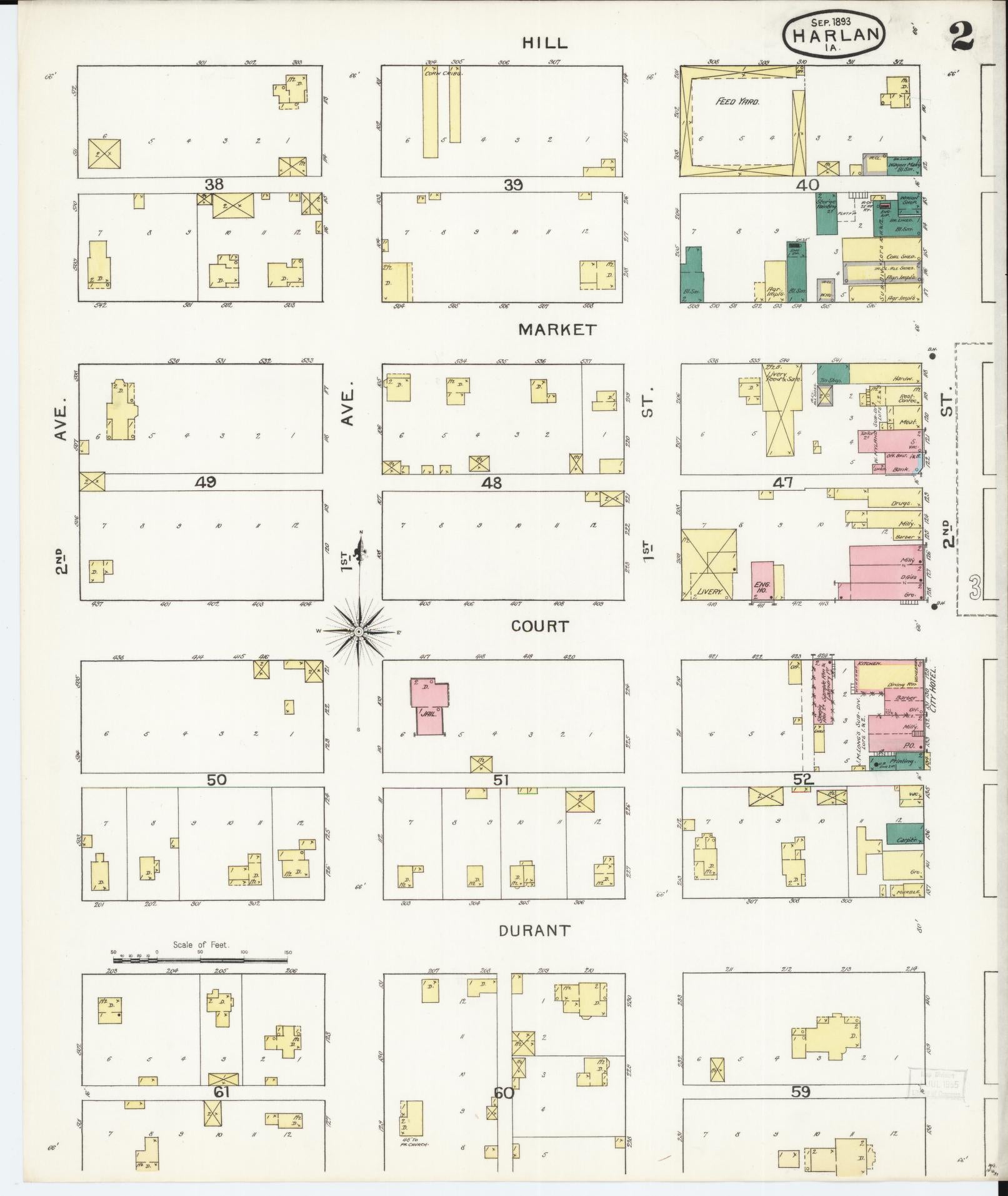 Sanborn Fire Insurance Map from Harlan, Shelby County, Iowa (1893), Sheet #0002 - Historic Sanborn Fire Insurance Map Print, vintage old map wall art