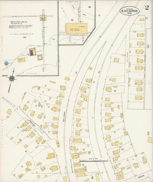 Sanborn Fire Insurance Map from Black Diamond, King County, Washington (1912), Sheet #0002 - Historic Sanborn Fire Insurance Map Print, vintage old map wall art, antique decor, genealogy gift, Washington Washington map