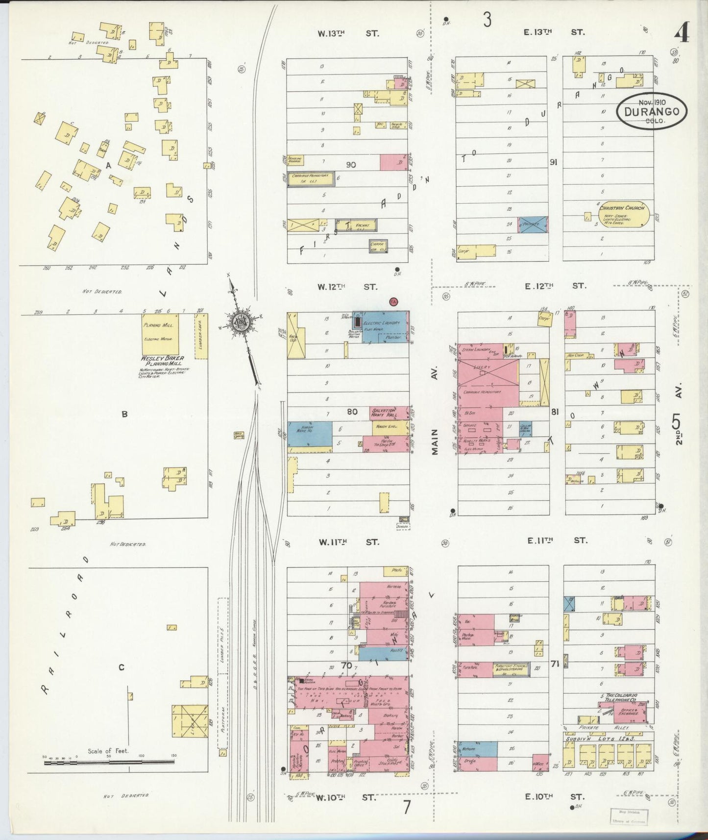 Sanborn Fire Insurance Map from Durango, La Plata County, Colorado (1910), Sheet #0004 - Historic Sanborn Fire Insurance Map Print, vintage old map wall art, antique decor, genealogy gift, Colorado Colorado map