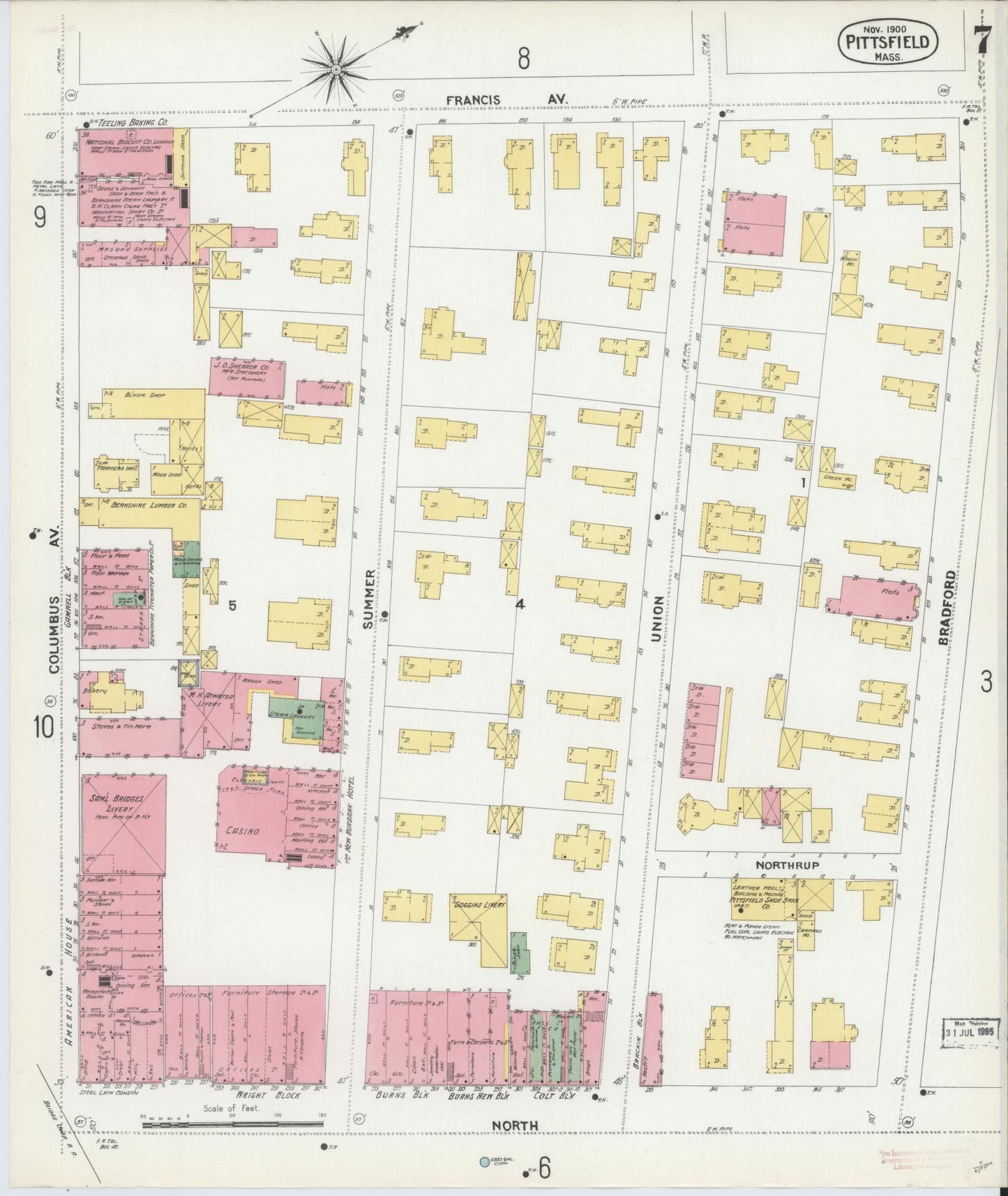 Sanborn Fire Insurance Map from Pittsfield, Berkshire County, Massachusetts (1900), Sheet #0007 - Complete Map Set gallery image, historic Sanborn map, vintage wall art, Massachusetts Massachusetts