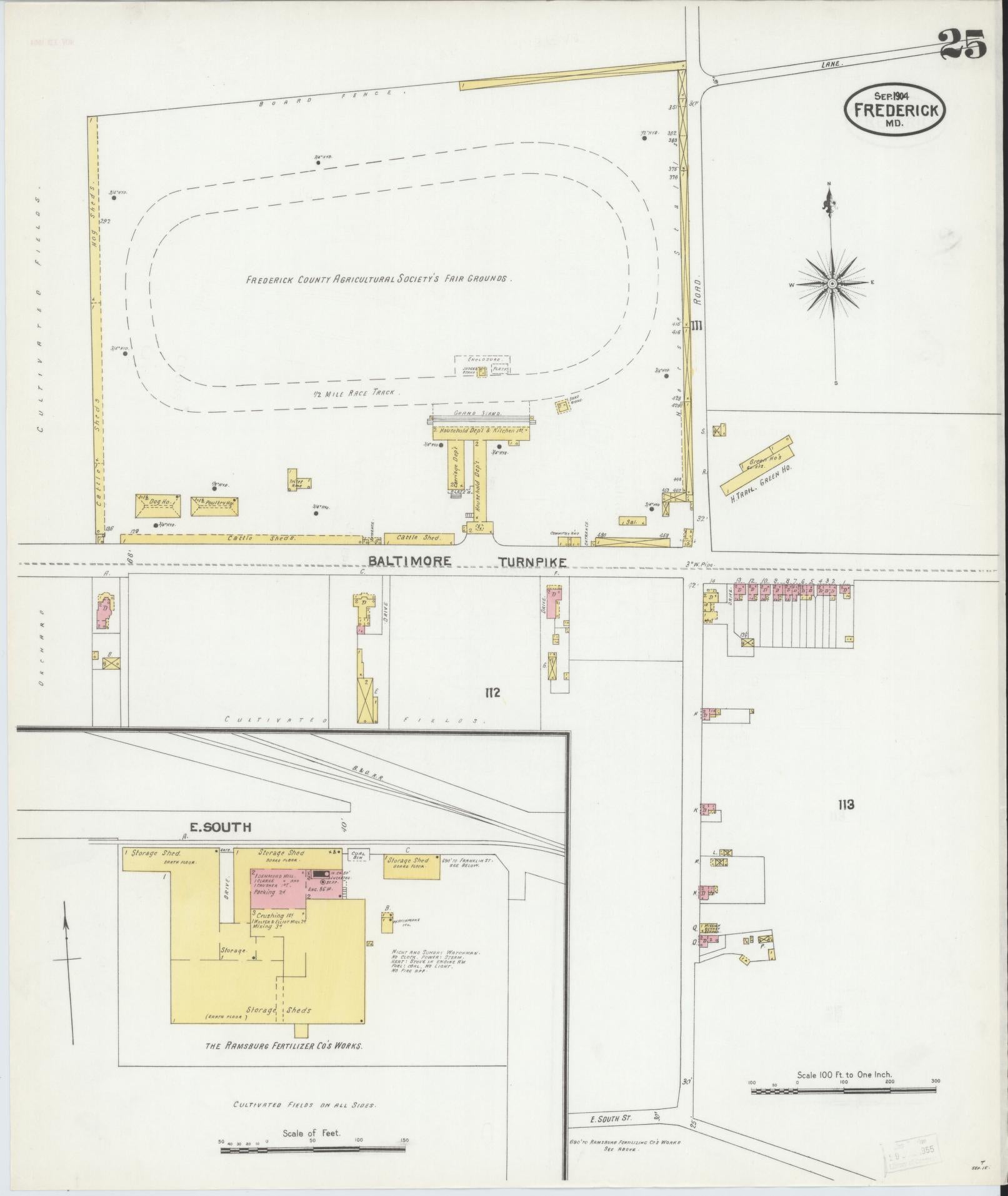 Frederick, Maryland - 1904 - Sanborn Fire Insurance Map, Sheet #0025 - Historic Sanborn Fire Insurance Map Print, Frederick Maryland 1904 0025 vintage old map wall art