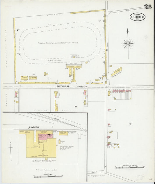 Frederick, Maryland - 1904 - Sanborn Fire Insurance Map, Sheet #0025 - Historic Sanborn Fire Insurance Map Print, Frederick Maryland 1904 0025 vintage old map wall art