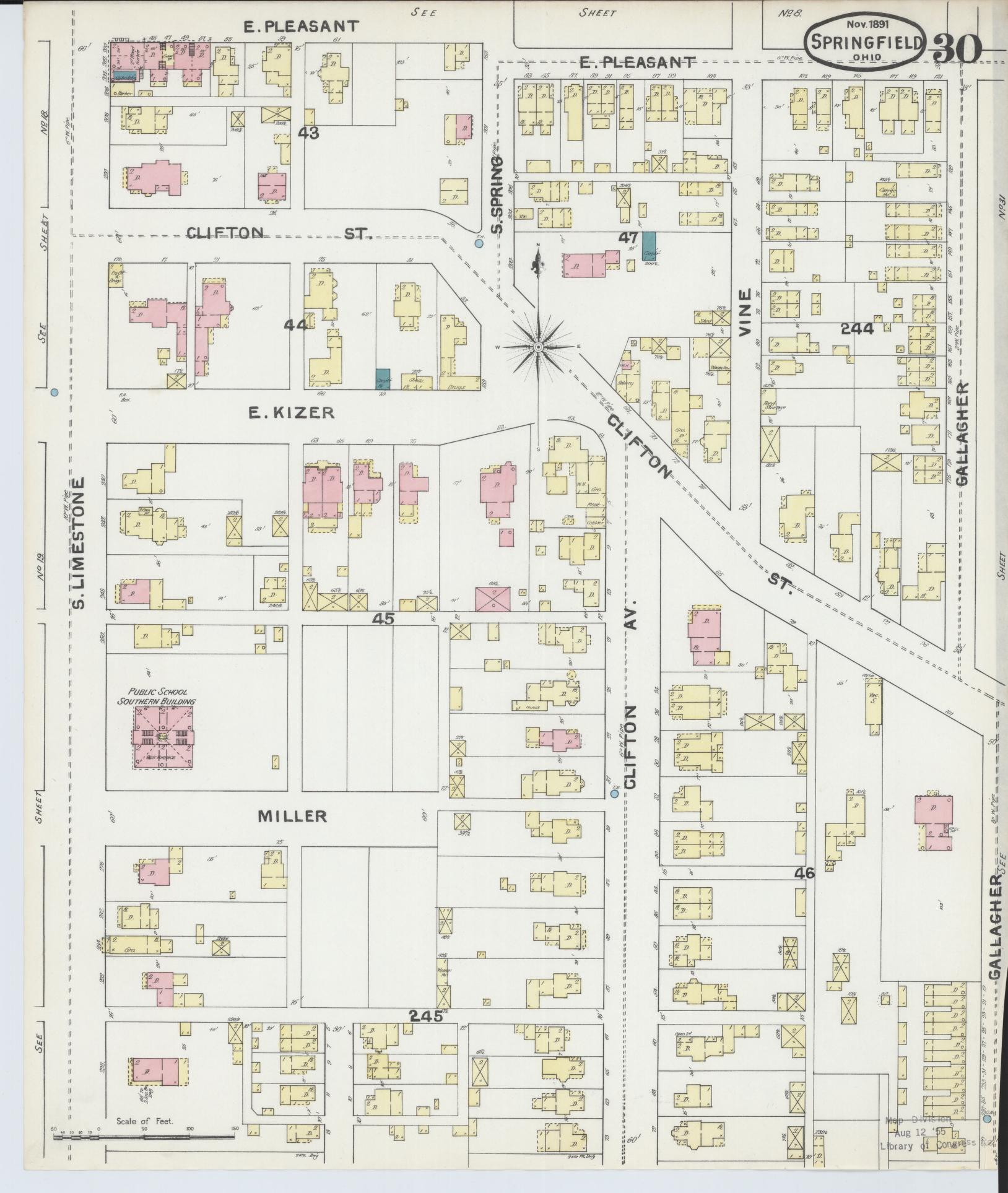 Sanborn Fire Insurance Map from Springfield, Clark County, Ohio (1891), Sheet #0030 - Complete Map Set gallery image, historic Sanborn map, vintage wall art, Ohio Ohio