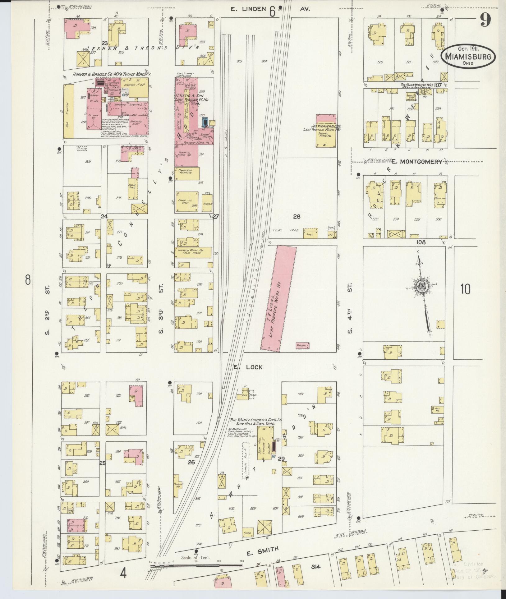 Sanborn Fire Insurance Map from Miamisburg, Montgomery County, Ohio (1911), Sheet #0009 - Complete Map Set gallery image, historic Sanborn map, vintage wall art, Ohio Ohio