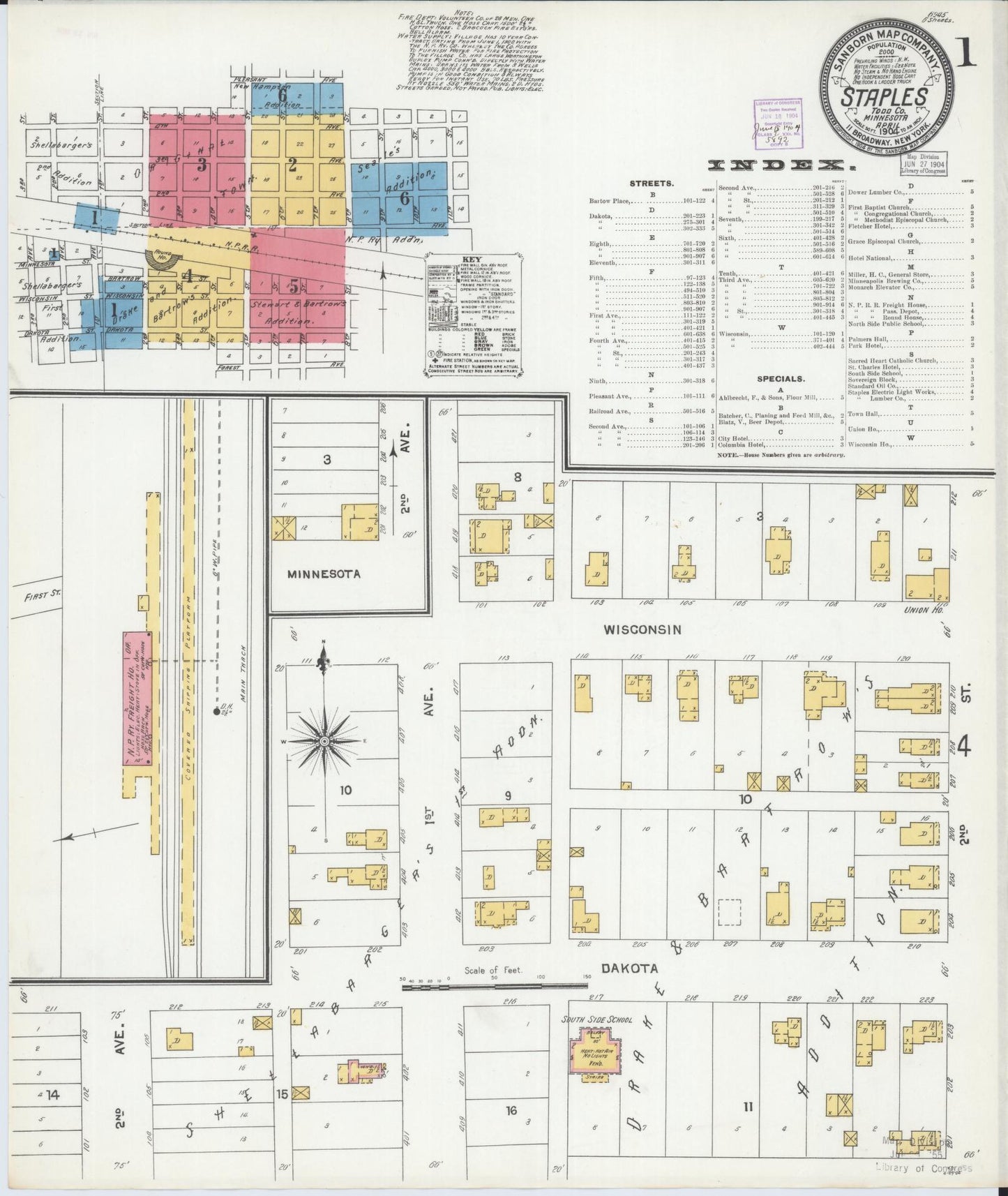 Sanborn Fire Insurance Map from Staples, Todd County, Minnesota (1904), Sheet #0001 - Complete Map Set gallery image, historic Sanborn map, vintage wall art, Minnesota Minnesota