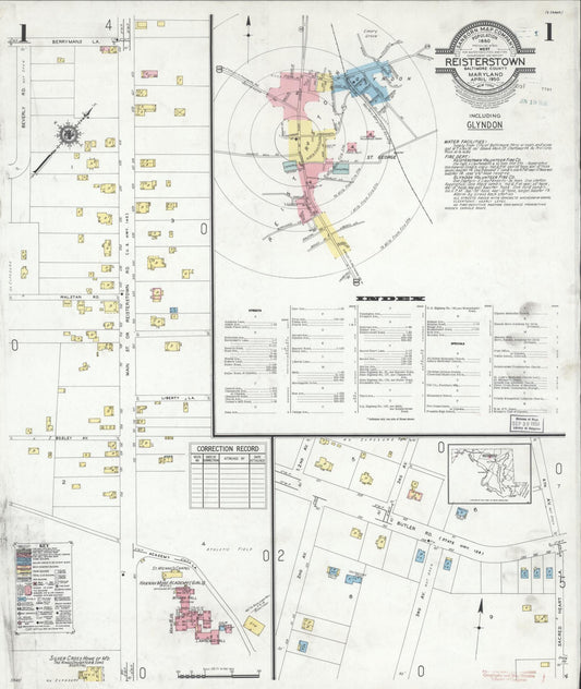 Sanborn Fire Insurance Map from Reisterstown, Baltimore County, Maryland (1950), Sheet #0001 - Historic Sanborn Fire Insurance Map Print, vintage old map wall art