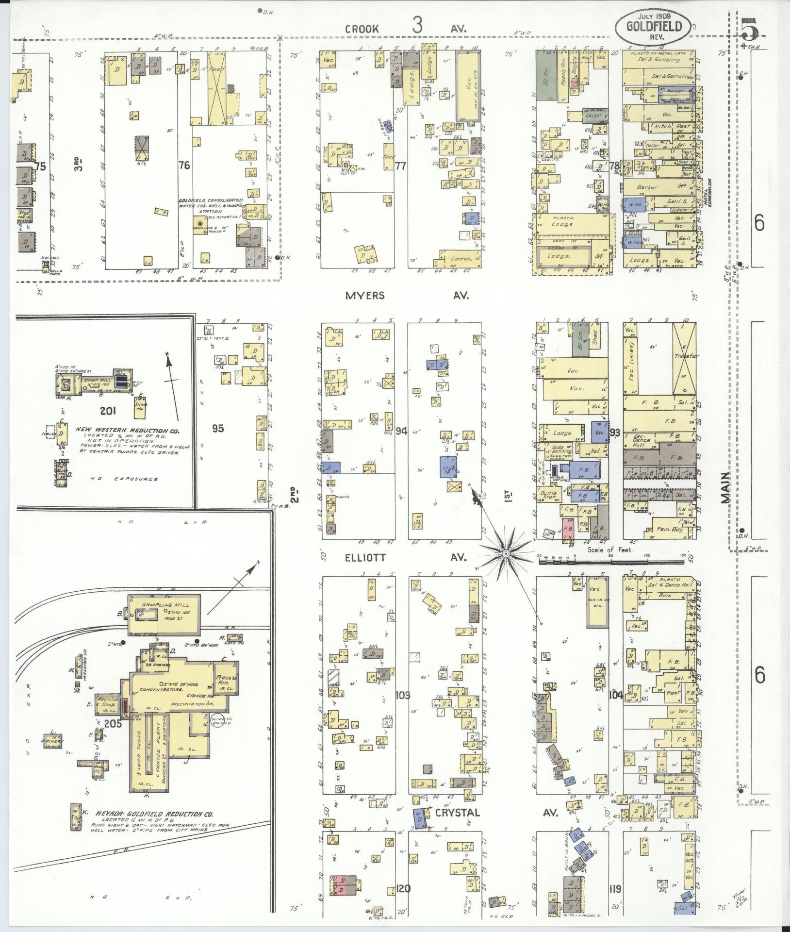Sanborn Fire Insurance Map from Goldfield, Esmeralda County, Nevada (1909), Sheet #0005 - Complete Map Set gallery image, historic Sanborn map, vintage wall art, Nevada Nevada