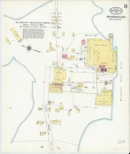 Sanborn Fire Insurance Map from Weymouth, Norfolk County, Massachusetts (1910), Sheet #0008 - Historic Sanborn Fire Insurance Map Print, vintage old map wall art, antique decor, genealogy gift, Massachusetts Massachusetts map